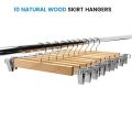 10 Pack Wooden Skirt Hangers with Adjustable Clips Non-Slip Trouser Hanger Natural Finish Lotus Wood Pants Hangers 360°. 