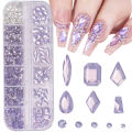 Nail Art Rhinestones Crystal Charms Set Gem Stone Light Purple Flatback Glass Mixed Size Nail Charms For DIY Nail Decoration. 