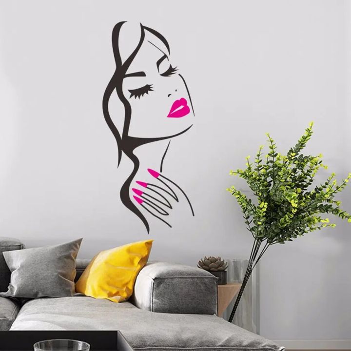 wall stickers Beauty Salon Wall Stickers Hand Manicure Nail Salon Beautiful Girl Face Wall Decal Art Posters Living Room Home Decoration