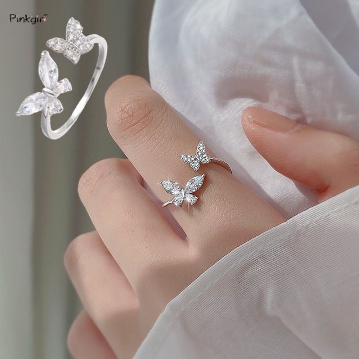 Light Luxury Shining Butterfly Opening Rings Adjustable Design Gentle Temperament Delicate Rings Girls Daily Fashion Versatile Jewelry