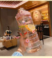 2L Sports Straw Water Bottle with Stickers Portable Large Capacity Fitness Bike Cup Summer Ice Cold Water Jug with Time Marker. 