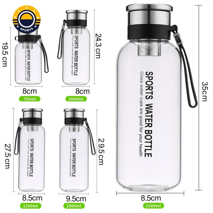 Oasis Stylish Water Container Premium Borosilicate Glass Water Bottle Bpa Free Leakproof Wide Mouth Drinking Kettle with Lid Heat-resistant Food Grade