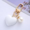 Matte Black White Heart Pendant Keychain Romantic Pearl Tag Key Ring Accessories Cute Bag Hanging Ornaments Car Trinket Keyring. 
