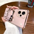 For Xiaomi Redmi Note 12 / Note 12 Pro / Note 12S Back Cover with Cute Cat Makeup Mirror Stand Bracket Luxury 6D Plating Shiny Bling Case Square Edge Soft Silicone Mobile Phone Cases Pouch Girls. 
