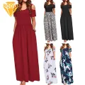 Short Sleeves Dress Floral Print Maxi Dress for Women Short Sleeve Ankle-length Summer Beach Dress Women Loose Dress. 