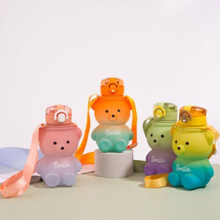 Cute Shoulder Strap Kawaii Bear Plastic Water Bottle with Straw Kids ...