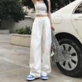 White Pants Overalls Casual Mopping Trousers Women's Spring and Autumn Straight Wide Leg Pants Loose Sports High Waist. 