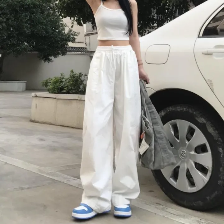 White%20Pants%20Overalls%20Casual%20Mopping%20Trousers%20Women's%20Spring%20and%20Autumn%20Straight%20Wide%20Leg%20Pants%20Loose%20Sports%20High%20Waist%20-%20Image%204