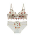 TZ Japanese Style Sweet Lace Vintage Rose Flower Underwear Women's Thin Push-Up No-Rings Comfortable Breathable Bra Set. 