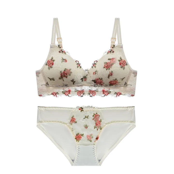 TZ%20Japanese%20Style%20Sweet%20Lace%20Vintage%20Rose%20Flower%20Underwear%20Women's%20Thin%20Push-Up%20No-Rings%20Comfortable%20Breathable%20Bra%20Set%20-%20Image%207