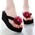Korean Style Floral Flip Flops Women's High Heel Summer Slippers Leisure Flip-Flops Student Non-Slip Foam Thick Wedge Beach Shoes. 