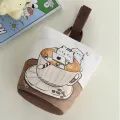【ALLGOOD】Cartoon Printed Coffee Cat Bucket Bag Large Capacity Portable Lunch Pouch Fashion Canvas Handbag. 