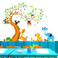 Big Tree Animals Cartoon Theme Kids Wall Art Decal Sticker Decoration for Living Room Nursery Baby Girl Boy Kid Children's Room Bedroom Decoration. 