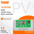 PowMr 10A 20A 30A PWM Solar Controller 12V 24V Auto LCD Display Work For Lead Acid And Lithium Batt Solar Charge Controller. 