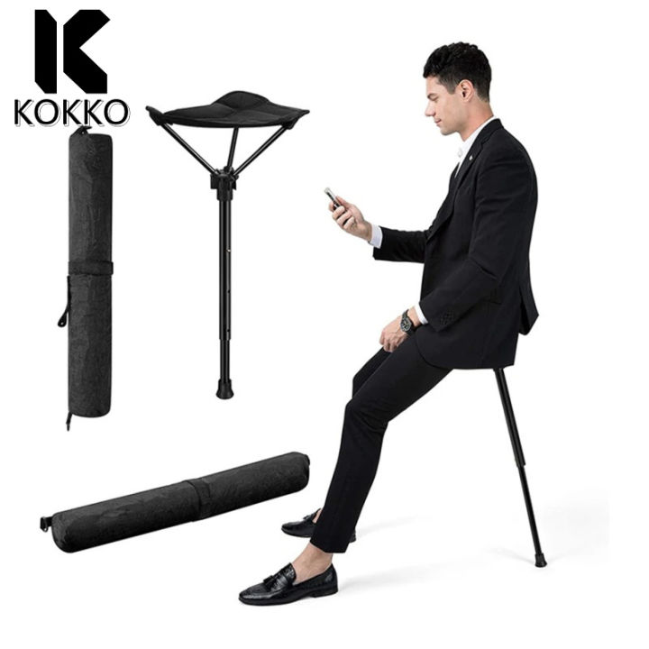 KOKKO One Leg Camping Foldable Stool, 3 Levels Height Adjustable, Lightweight Portable Retractable Stool, For Outdoor Barbecue, Fishing And Concert