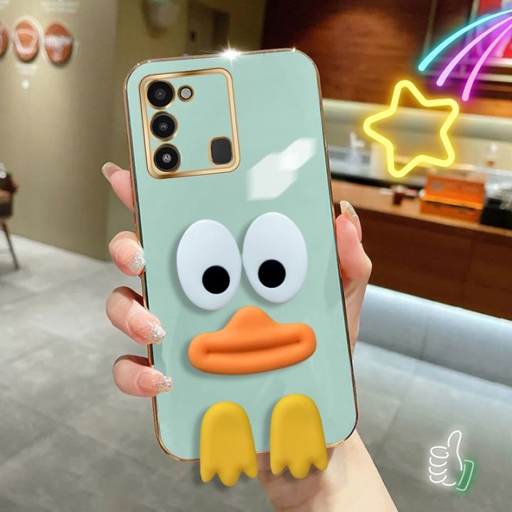 Phone Case For Tecno Spark 8C Cute cartoon silicone big eye duck patch mobile phone case electroplating TPU soft shell lens full bag fall proof wear resistant waterproof mobile phone back cover boy girl square box mobile phone protective case