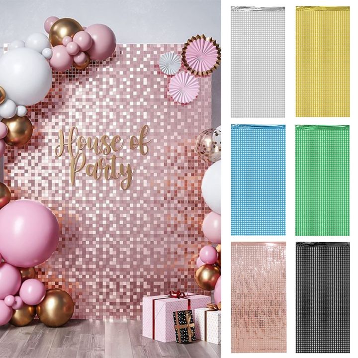 birthday decoration Rose Gold Rain Curtain Background Cloth Birthday Party Decor Shimmer Wall Backdrop Wedding Party Decor Sequin Wall BackgroundBalloons