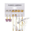 6 Pairs Korean Charm Gold Butterfly Stud Earrings Set For Women Girls Fashion Nicle. 