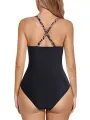 Women's Swim Wear Bodysuit, Solid Color/Printed Patchwork Cutout Backless Beach Jumpsuit, Casual Swimming Romper. 