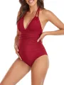 Women's Maternity Swimsuit, Summer Halter Monokini Bathing Suit Ruched Pregnancy Swimwear. 