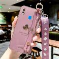 For Samsung Galaxy A30 A20 Back Cover with Lanyard + Wristband Fashion Shiny Maple Leaf Plating Bumper Stand Holder Case Camera Protection Soft Silicone Mobile Phone Cases. 