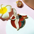 Her Lab Jewelry |Vintage Brooches Jewelry Gold Plated Red-Crowned Crane Brooches and Pins for Women. 