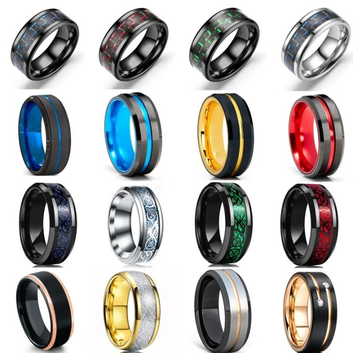 Stainless Steel Ring Gold Black Silver Blue Green Color CZ Brushed Men's Engagement Wedding Band TOP Jewelry Wholesale