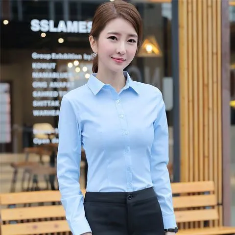 Thin%20Blue%20and%20White%20Short%20Sleeve%20Summer%20Slim%20Fit%20Business%20Workwear%20Shirt%20Women's%20White%20Shirt%20Work%20Clothes%20Slimming%20Elegant%20Formal%20Clothes%20Women%20-%20Image%204