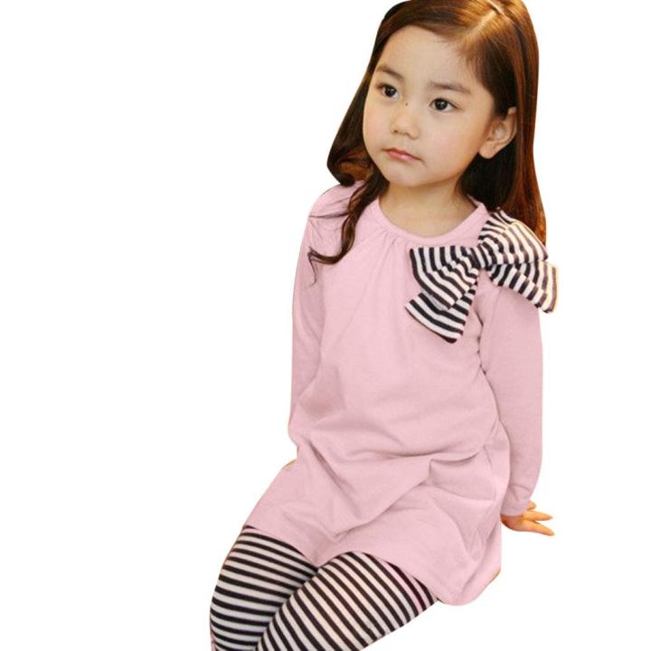 2019%20Toddler%20Girl%20Kids%20Clothes%20Long%20Sleeve%20Bow%20T-shirt+Stripe%20Pants%20Outfits%20Set%20-%20Image%204