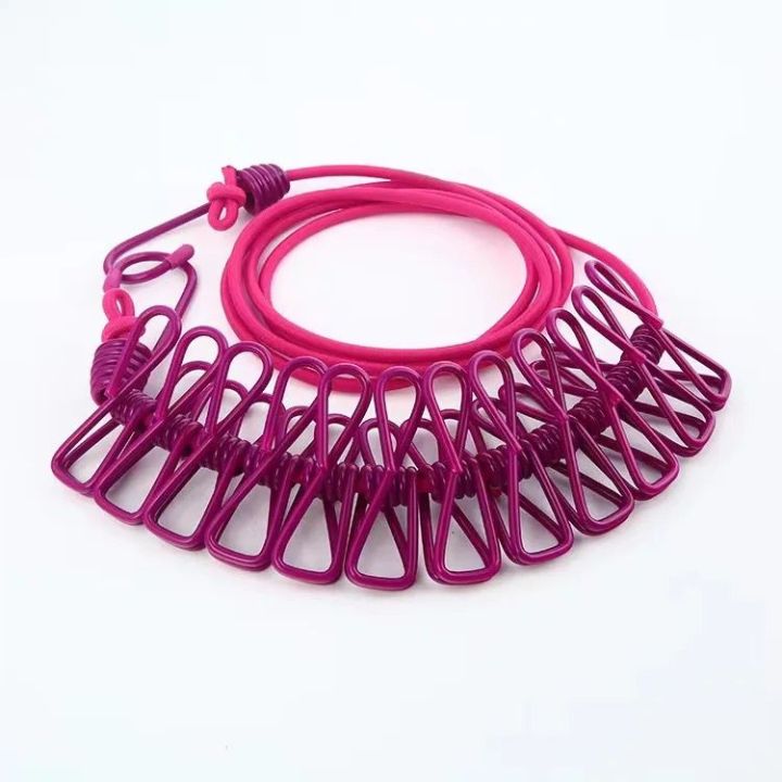 Retractable Clothes Drying Rack Rope with 12 Clips Portable Clothesline ...