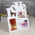 Wooden Hollow Love Photo Frame for 3 Pictures DIY Home Decor with String - Burlywood. 