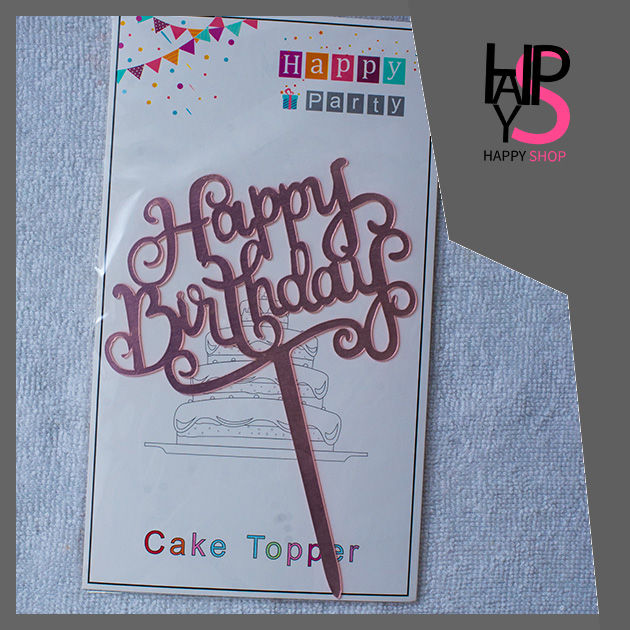 wooden & plastic Happy birthday cake topper