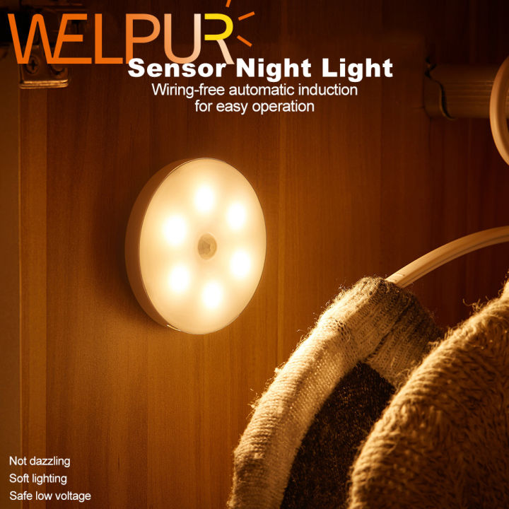 Motion Sensor Led Night Usb Rechargeable Dimmable Lamp For Bedroom ...