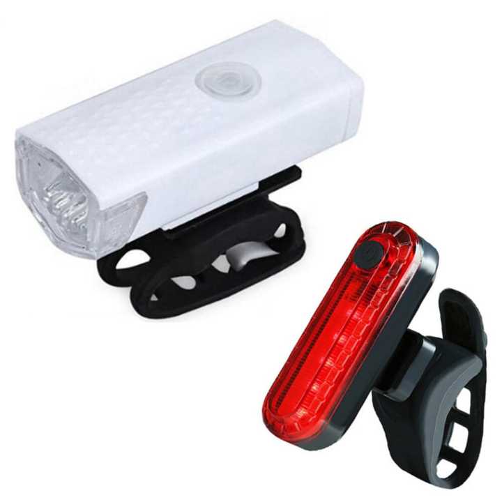 Bike Light USB Rechargeable 300 Lumens 3 Modes Bicycle Lamp Light Front Headlight With Wolf Star Taillight Light Equipped With Gel Stra