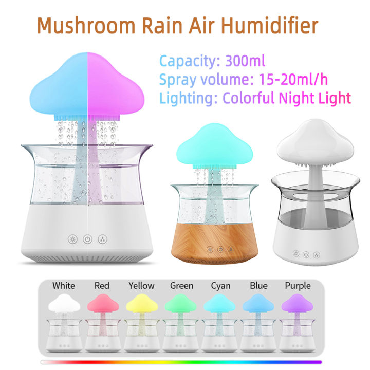 300ml Mushroom Rain Air Humidifier Colorful Night Light Unique Fashionable Humidifier Diffuser Moisturize Skin Relieve Fatigues