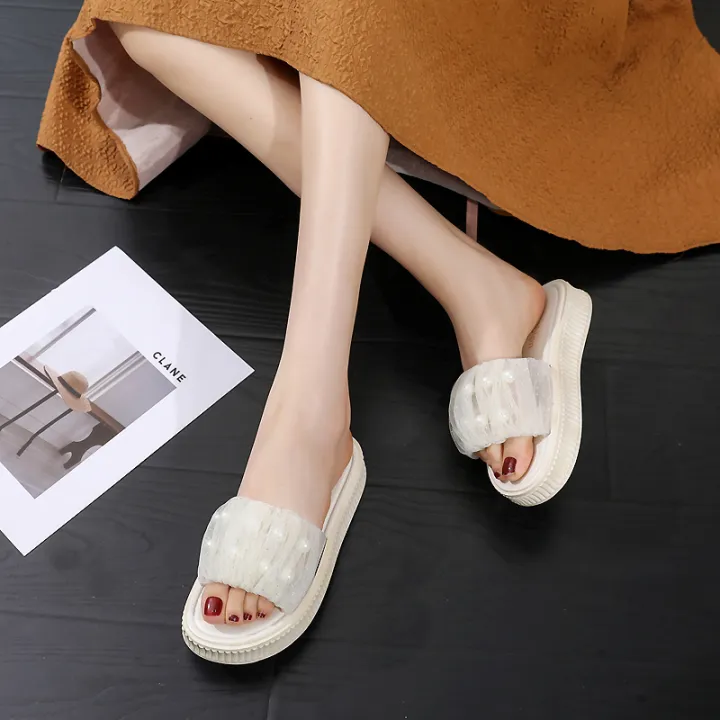 Fairy%20Style%20Sandals%20Women's%20Summer%20Lazy%20Sandals%20Korean%20Style%20Slippers%20Women's%20One-Word%20Net%20Red%20Pearl%20Platform%20Beach%20Shoes%20-%20Image%204