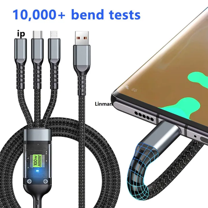 Linman%20Transparent%20Digital%20Display%20Luminous%20100w%20Charging%20Cable,%204FT%203%20in%201%20Charging%20Cable%20Multiple%20USB%20Cord%20Nylon%20Braided%20Charger,ComProfesional%20patible%20with%20IP/Type-C/Micro-USB%20for%20iPhone%20X%208%207%206%205%20Micro%20USB%20Type%20C%20durable%20Cable%20for%20Samsung%20Galaxy%20S9%20S8%20-%20Image%208