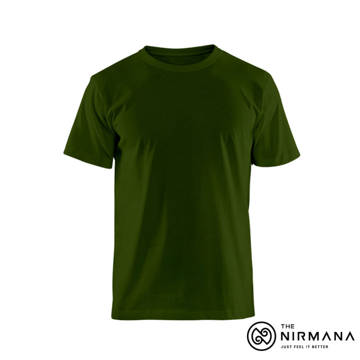 T Shirt Olive Green For Men Male Young Crew Neck Short Sleeves 100% Cotton The Nirmana