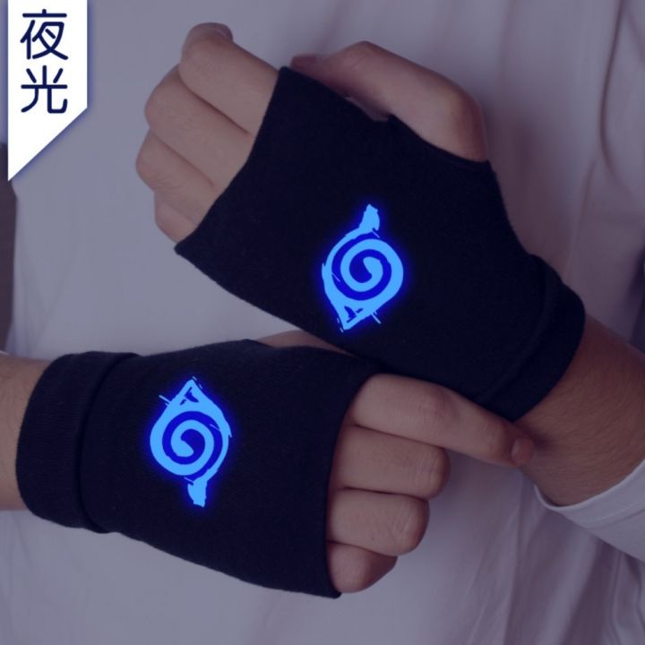 halloween items Anime Naruto Luminous Gloves Akatsuki Bandana Wrist Sweatband Cosplay Itachi Fingerless Luminous Wrist Gloves Halloween GiftBalloons