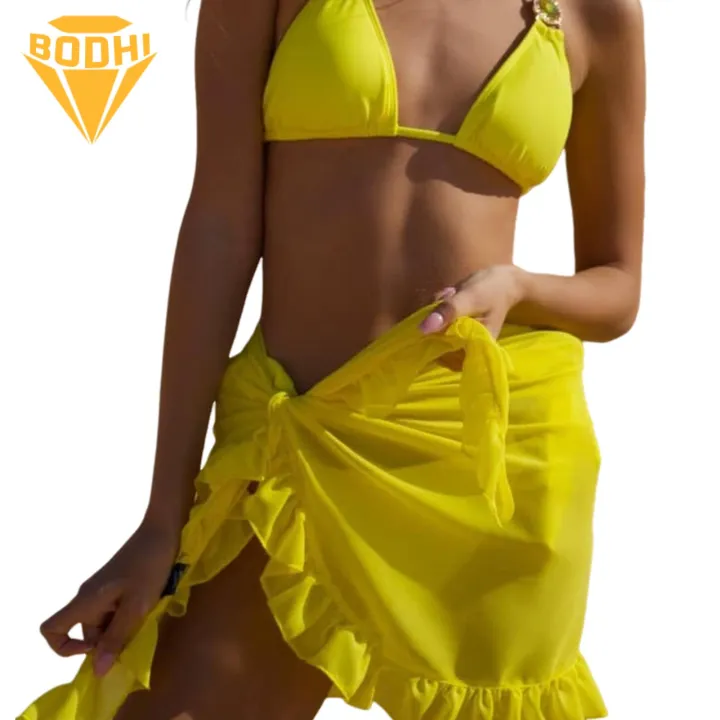Casual Beach Skirt Lace-up Ruffle Trim Beach Skirt Swim Cover Up for Women Sunscreen Washable Solid Color Casual Bikini Cover Up Perfect for Summer Fun