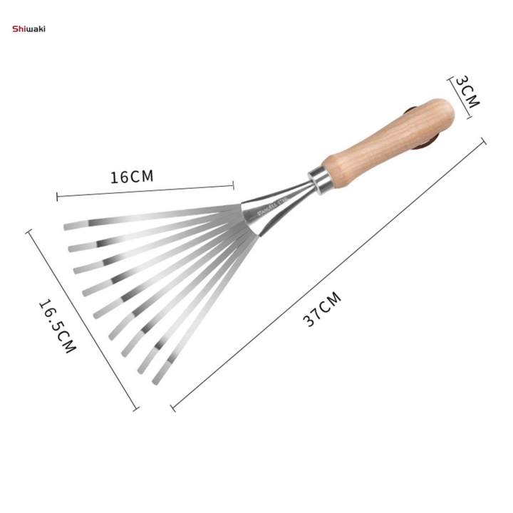 Garden%20Rake%20Wood%20Handle%209%20Tooth%20Garden%20Hand%20Rake%20Garden%20Small%20Leaf%20Rake%20Metal%20Yard%20Rake%20for%20Flower%20-%20Image%209