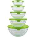 Multicolor 5 Pcs Glass Bowl Set With Plastic Lids Food Storage Serving. 