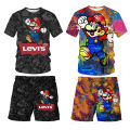 Super Mario Suit Peach Princess T-shirts Kids Girls Clothes Sets Boys T-shirt Shorts 2 Pcs Suits Children's Tops Short Pants Set. 