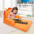 Foldable Kids Sofa Soft Flip Open Cartoon Animal Toddler Couch Orange 2 Layers. 