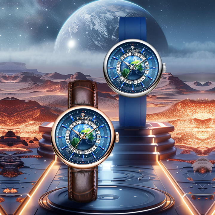 TINAIBIN%20New%20Automatic%20Mechanical%20Steel%20Earth%203D%20Wrist%20Watch%20for%20Men%20with%20Leather%20Rubber%20Belt%20Luminous%20Gift%20reloj%20hombre%206627%20-%20Image%202