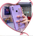 LECOMES for Vivo Y93 Back Cover with Love Heart Bracelet Chain Luxury 6D Plating Shiny Soft Silicone Mobile Phone Case Pouch Girls. 