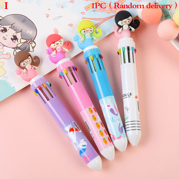 1PC 10 Colors Cartoon Ballpoint Pen Cute Animal Stationery Multicolored Pens