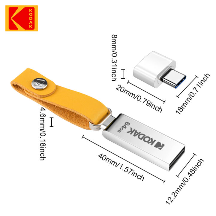 KODAK%20USB%20Flash%20Drives%20Mini%20Pen%20Drive%20128GB%2064GB%2032GB%20Pendrive%20Waterproof%20USB%20Memory%20Stick%20Leather%20Landyard%20+%20type%20C%20adapter%20-%20Image%205