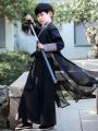 Hanfu Boy's Spring and Autumn Children's Ancient Costume Chivalrous Costume Winter Boy's Chivalrous Style Bamboo Hat Student Chinese Costume. 