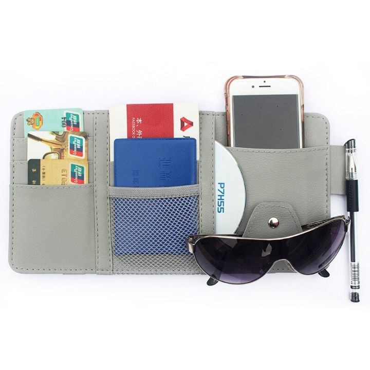 【Gray】 Car Sun Pen Business Card Holder Organizer Storage Box Clip Stowing Tidying Car Accessories